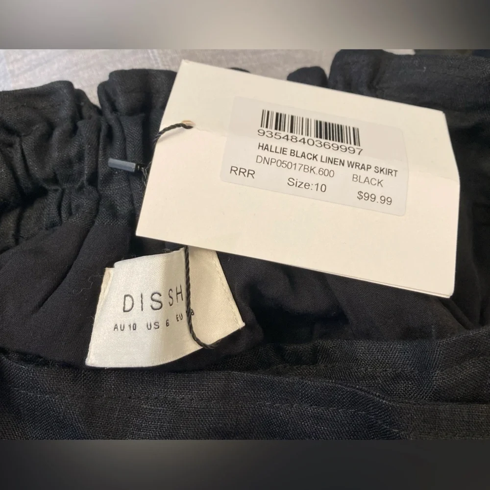 NWT Dissh Black Hallie Linen Maxi Wrap Skirt Size 6 (US)